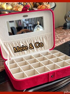 Mele & Co Red Velveteen Flat Jewelry Organizer with Mirror